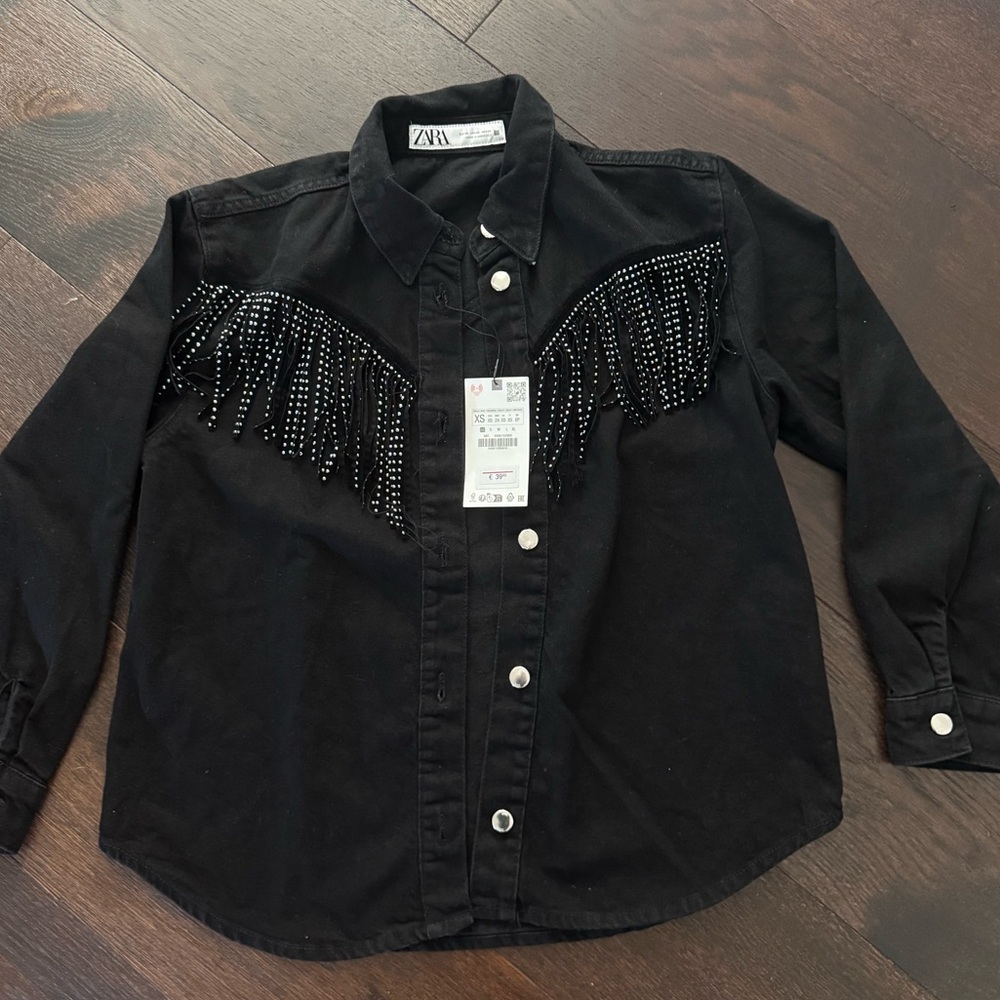 Zara Black Button Down Shirt with Fringe